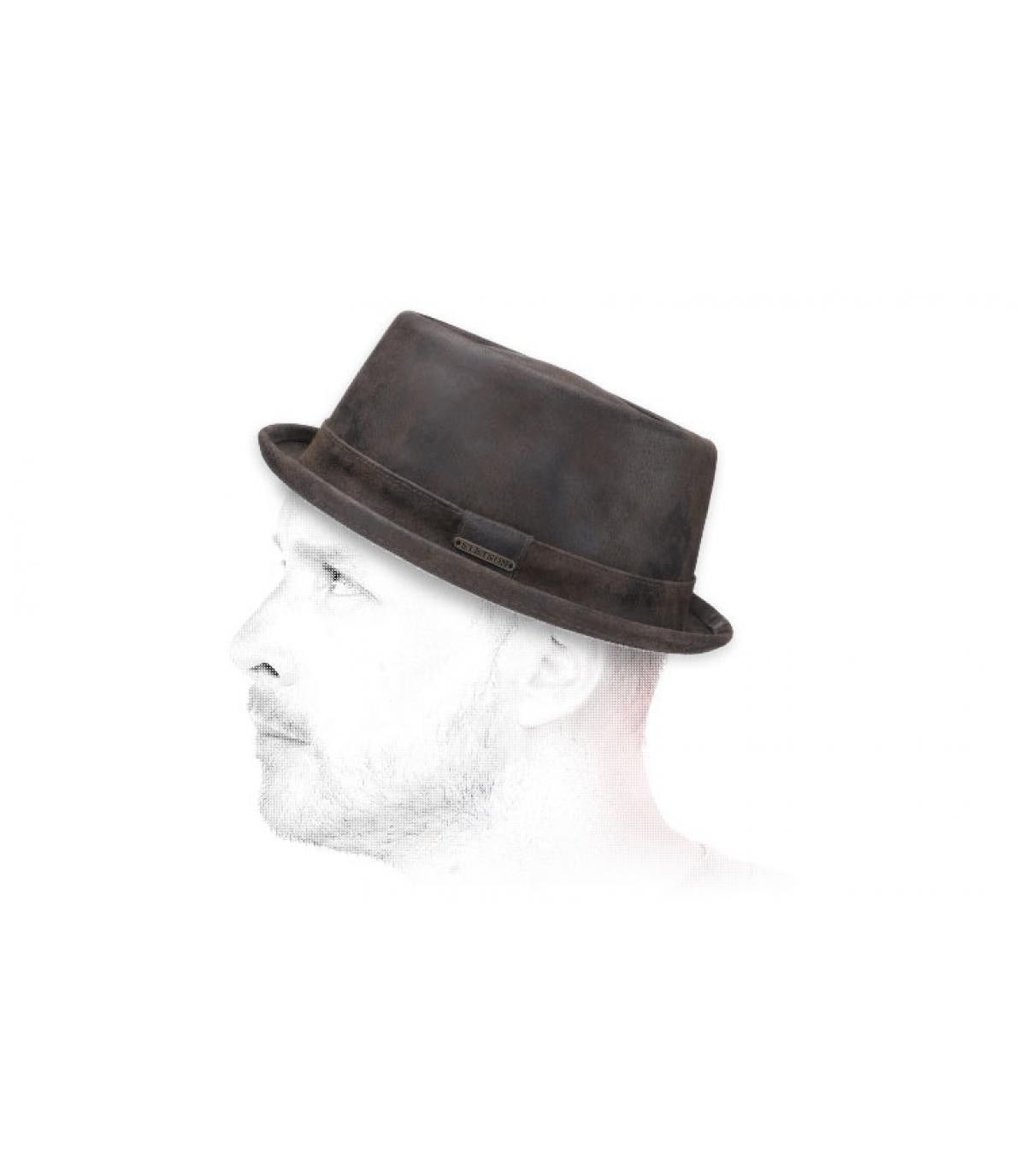 Pork pie Leder braun Stetson Pork Pie Flint Pigskin dark brown Pork pie Leder braun Stetson Pork Pie Flint Pigskin dark brown